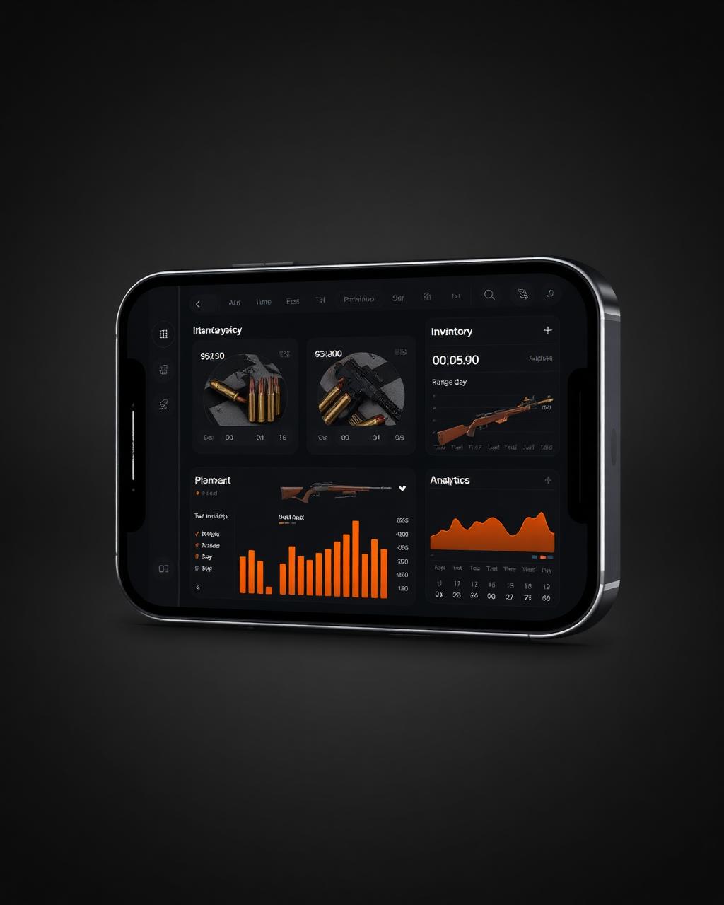 ArmedIQ app shown on iPhone with inventory and analytics dashboard